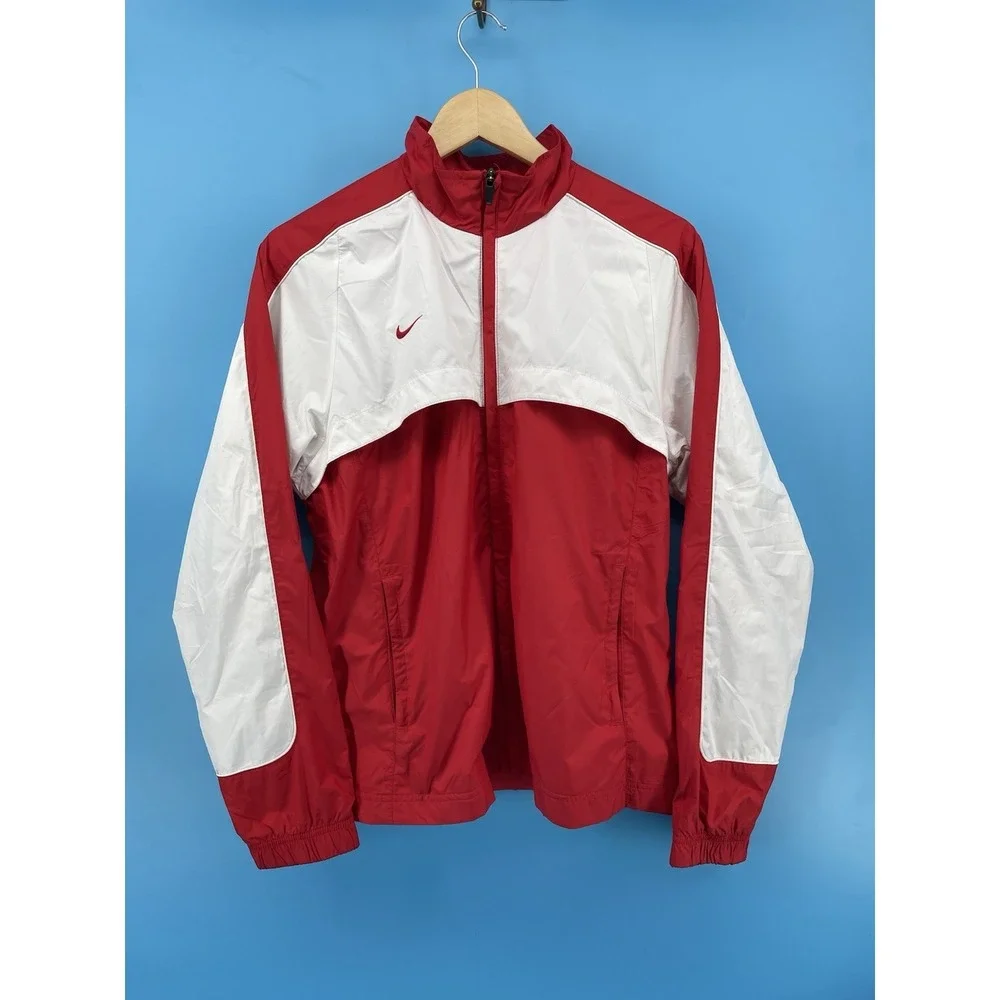Vintage Nike Team Windbreaker Jacket Men's Large Red White Full Zip Lightweight